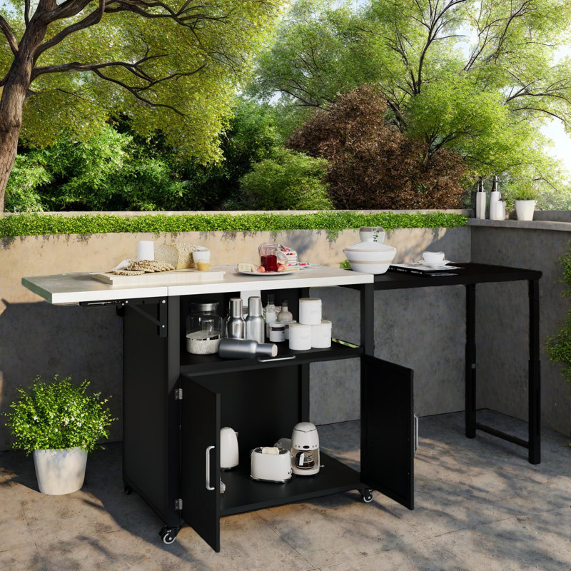 Versatile Outdoor Kitchen Island With Folding & Expandable Work Surfaces, A Spacious Storage Drawer, Cabinet And Lockable Wheels