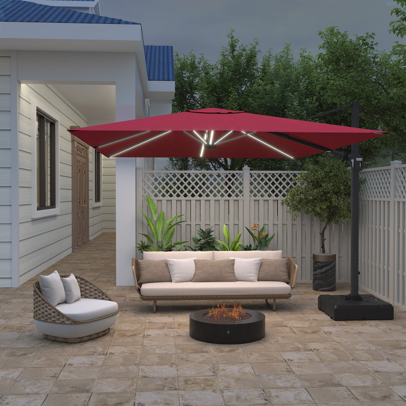 Parasol carré en porte-à-faux 11 pi avec lumière DEL 11 pi (sans base de parasol), Rouge