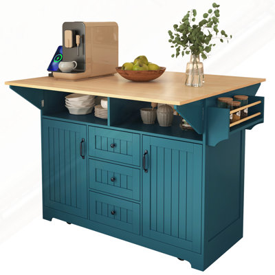 Foldable Rolling Kitchen Island with USB Type-C Power Outlet, Multi-Storage Kitchen Cart, Convertible Dining Work Table with Lock Casters