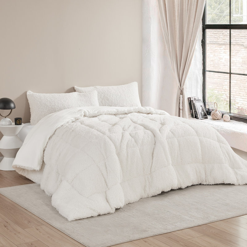 Édredon surdimensionné en sherpa Coma Inducteur, Édredon simple extra long, Blanc guimauve