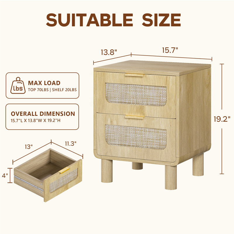 Ensemble de 2 tables de chevet et tables de chevet modernes en bois l 15,7 po, Beige