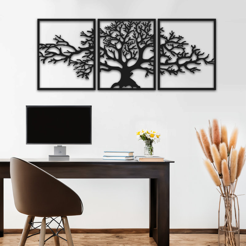 Elegant Decorative Metal Wall Accessory Set (3 Pieces), Black, 48.8 x 19.3 inches | 100% Metal, Thickness: 0.06 inches | Perfect for Home Decor, Easy to Hang with Built-in Mounting | Modern Wall Art