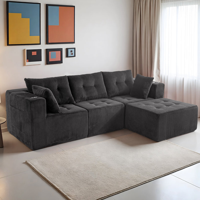 Canapé modulaire en velours côtelé Boneless, Velours côtelé gris