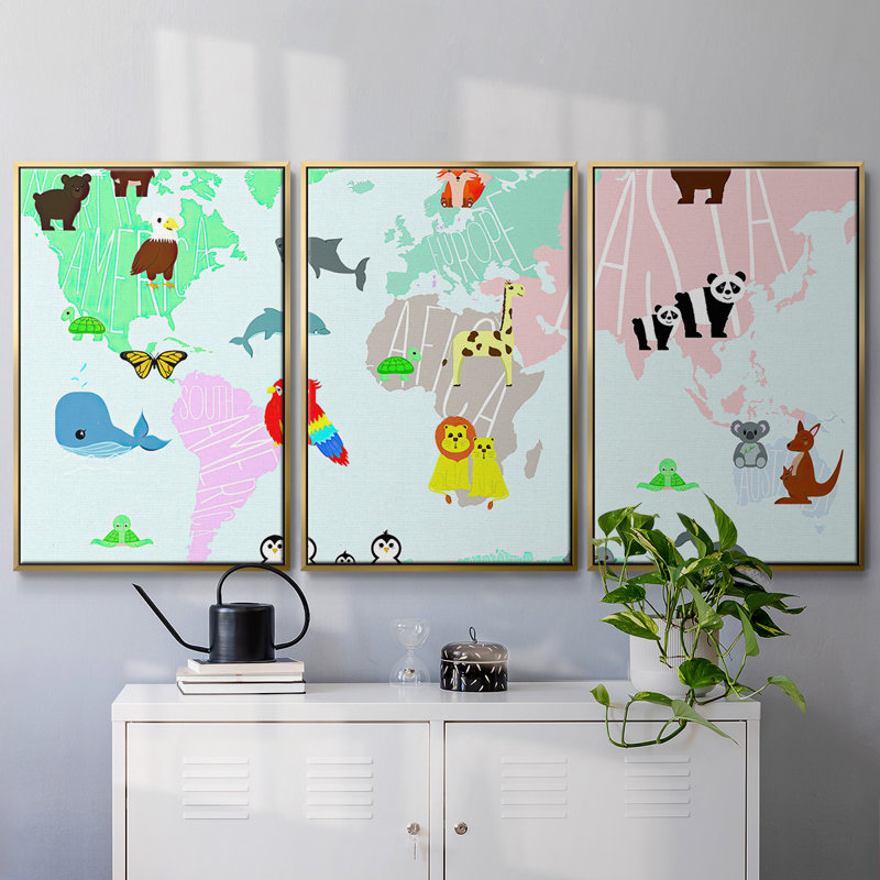 Carte d'animaux 3 pièces, H 24 po x l 48 po x P 2 po, Or