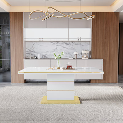 Hertzog Contemporary Rectangular Dining Table With Metal Base