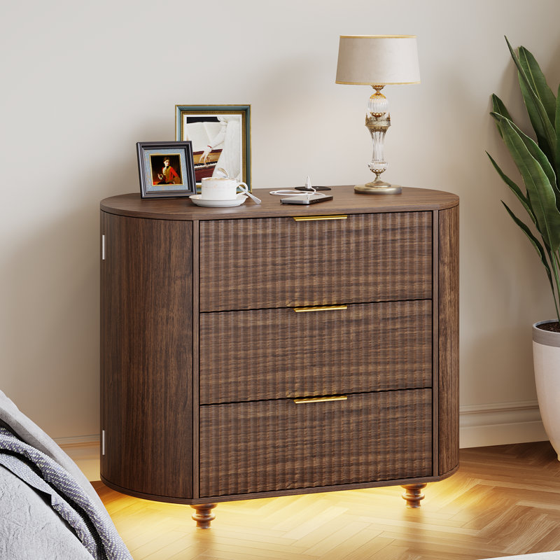 80cm W Solid + Manufactured Wood Bedside Table, Brown