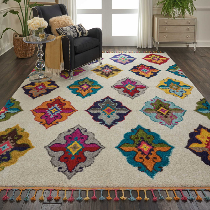 Tapis ivoire Lucina Tribal Bohemian, Rectangle 7 pi 10 po x 10 pi 6 po