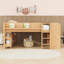 Lit mezzanine en bois avec tablettes, bureau et échelle-648406905