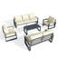 Ensemble de meubles de patio 5 pièces en aluminium ultra résistant aux intempéries, canapé de conversation 7 places avec coussins de dossier beiges extra épais de 10 pouces et table en verre-905908123