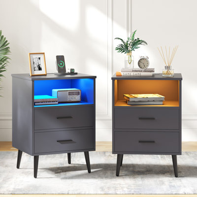 17.7" W 2-Drawer LED Nightstand