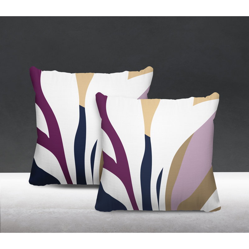 Jeté carré en polyester / mélange de polyester intérieur / extérieur, L 19 po x H 19 po, Mauve / bleu marine / beige
