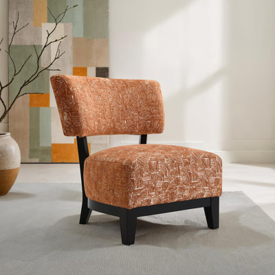 Contemporary Armless Chair With Rustic Orange Color, Tapered Legs In Black, Cushioned Back And Seat, Mid - Century Influence, 30.7 Inches High Style A