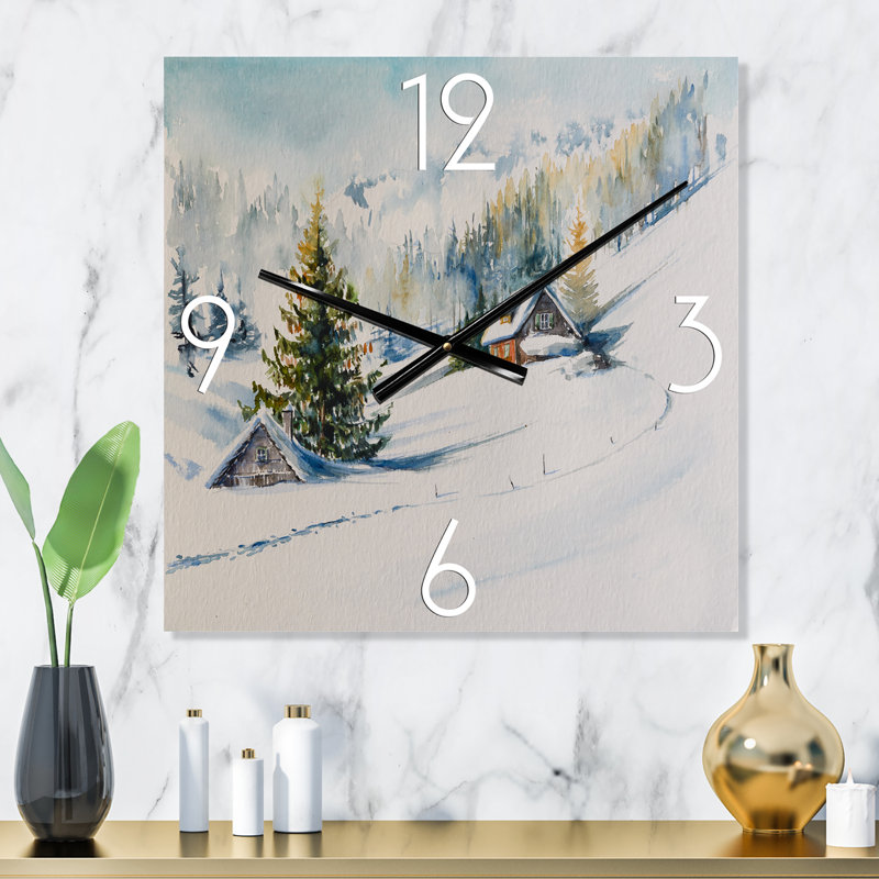 Petite maison dans les montagnes d'hiver - Horloge murale traditionnelle, Petit