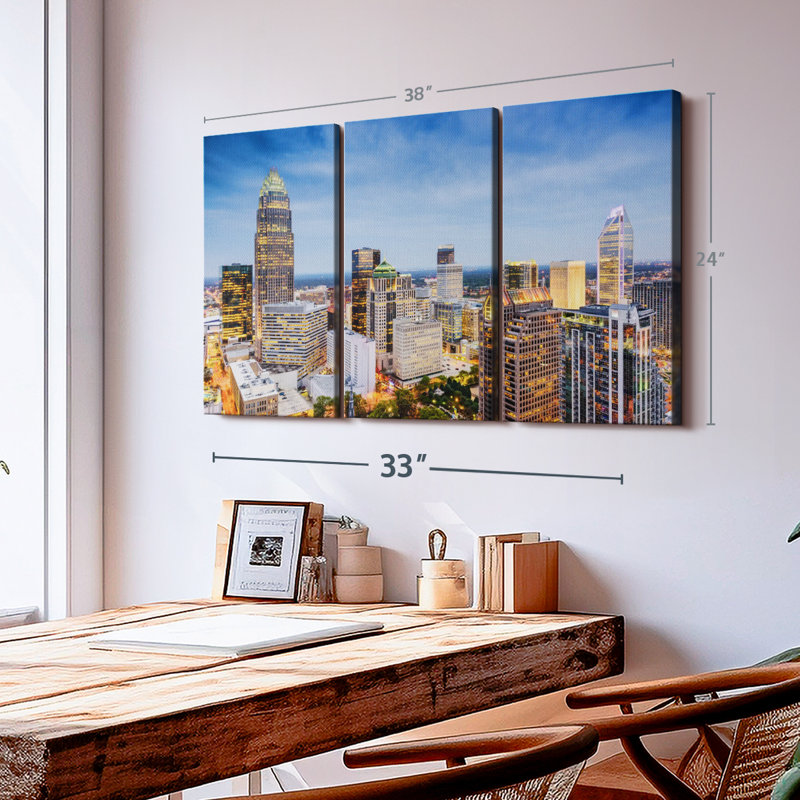 «Charlotte Uptown Skyline» sur toile, H 24 po x l 38 po
