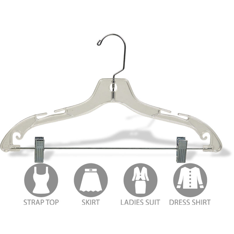 Cintre pour enfants en plastique transparent avec pinces réglables pour jupe / pantalons