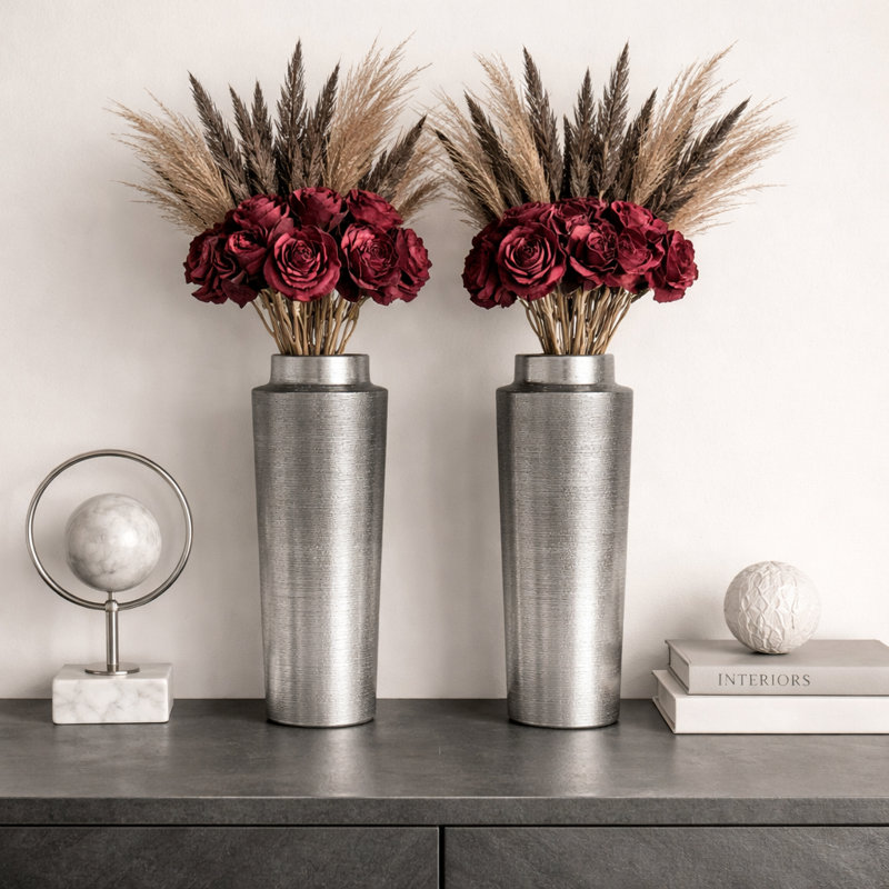 12.9" Elegant Gradient Textured Ceramic Vase, Silver