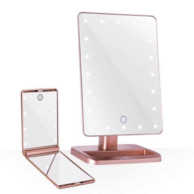 Touch XL and Touchup LED Makeup Mirror Bundle, 5X Magnifying Tabletop Lighted Vanity Mirrors Set, Rose Gold