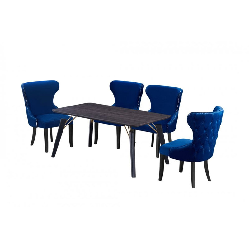 Bootle 4 Person Dining set - a Rectangular Wooden Dining Table with Metal Legs and a Set of 4 Quilted Velvet Dining Chairs for Dining Room - Modern Dining Table Set
