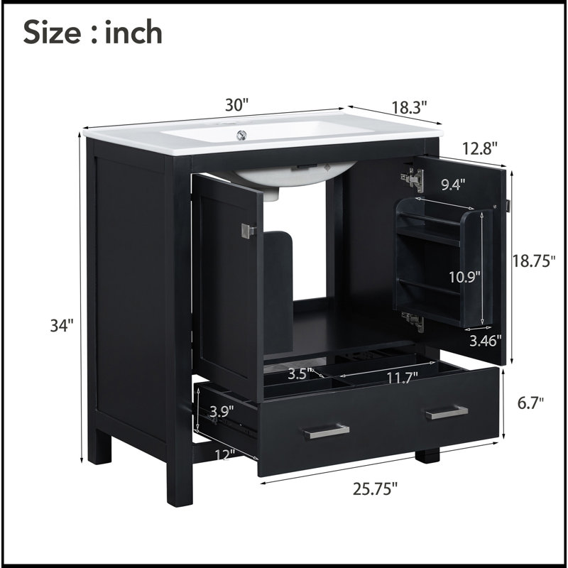 Ensemble de meuble-lavabo 60 po avec lavabos doubles (séparés), lavabos doubles en céramique, tablette de rangement et tiroirs séparés (miroir non inclus) - Solution de salle de bain moderne pour salles de bain spacieuses