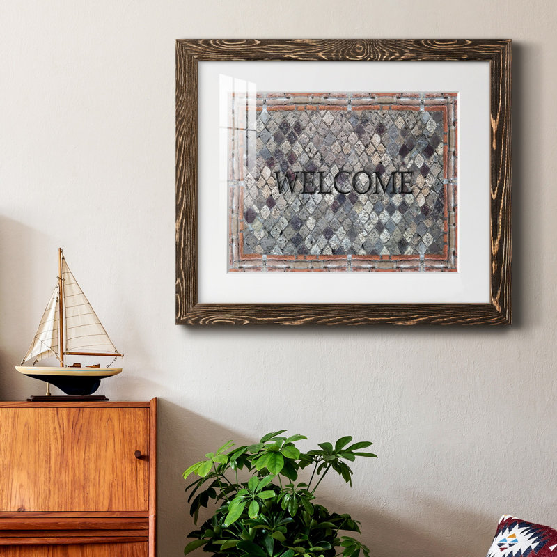 Pompeii Welcome - Art textuel avec cadre photo, H 37,5 po x l 27,5 po x P 1,5 po, Encadré de bois de noyer