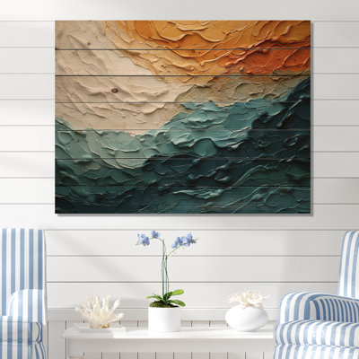 «Teal Orange Ocean Coastal Essence Collage», impression sur bois