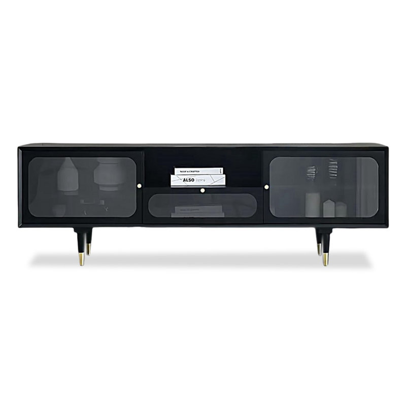 Meuble télé moderne en bois massif noir, Noir