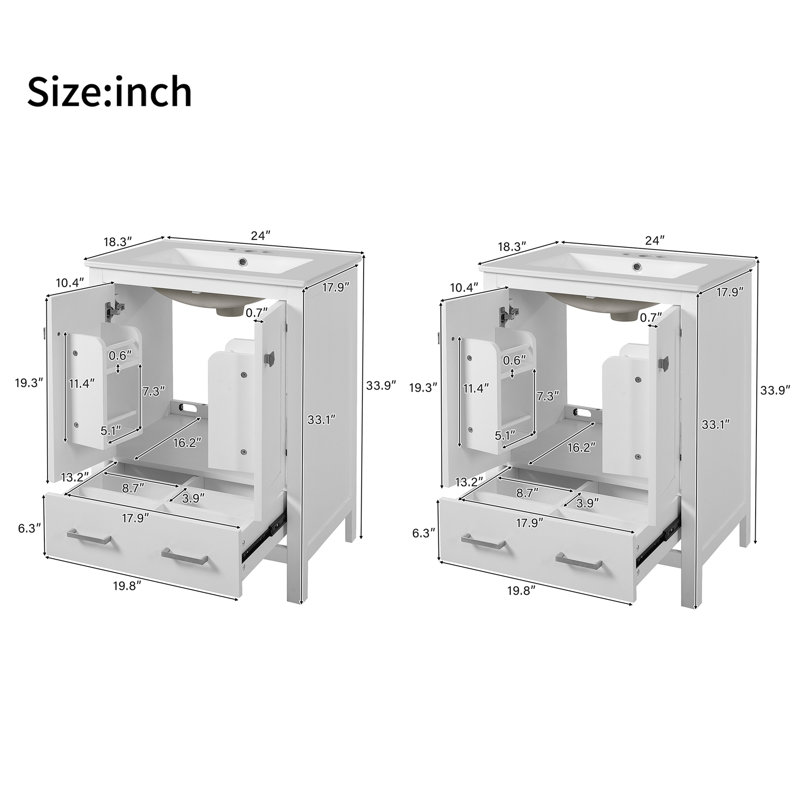 Meuble-lavabo élégant de 48 pouces avec lavabo intégré - Armoire spacieuse avec portes à fermeture douce et tablette double couche
