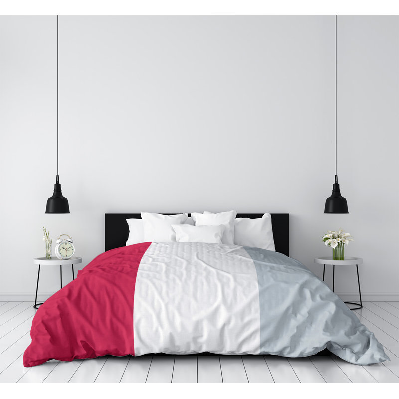 Housse de couette réversible basket Houston, Microfibre, Housse de couette simple TG, Rouge / blanc / argent