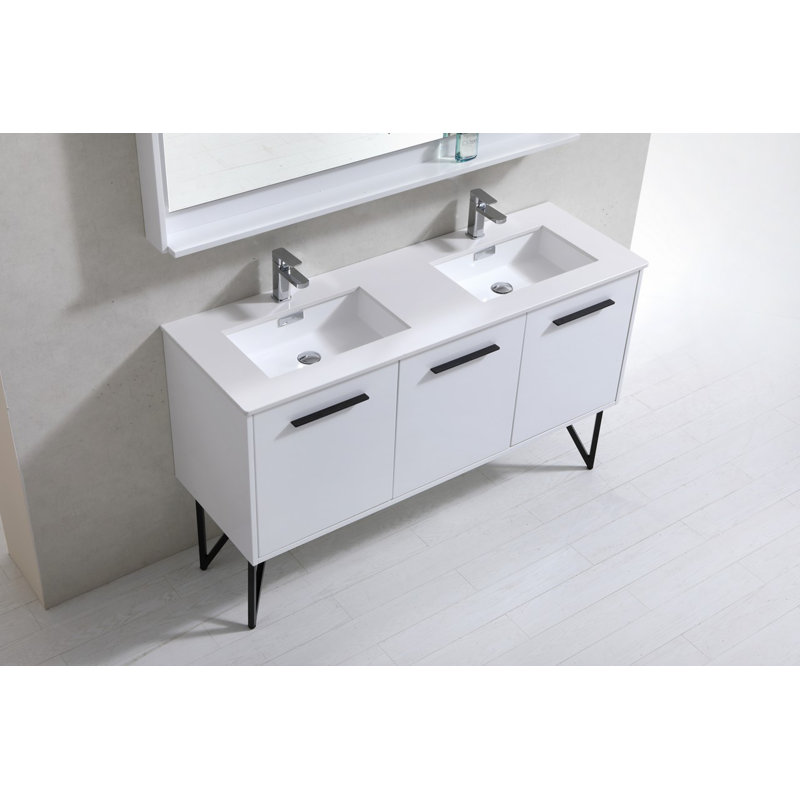Almaraz 59.125'' Double Bathroom Vanity with Quartz Top, Gloss White