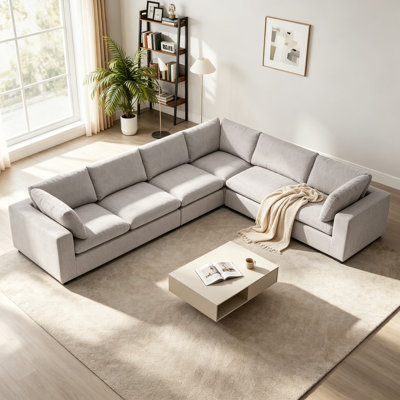 6-Piece Modern Minimalist Soft-Upholstered Sectional With Pillow Back