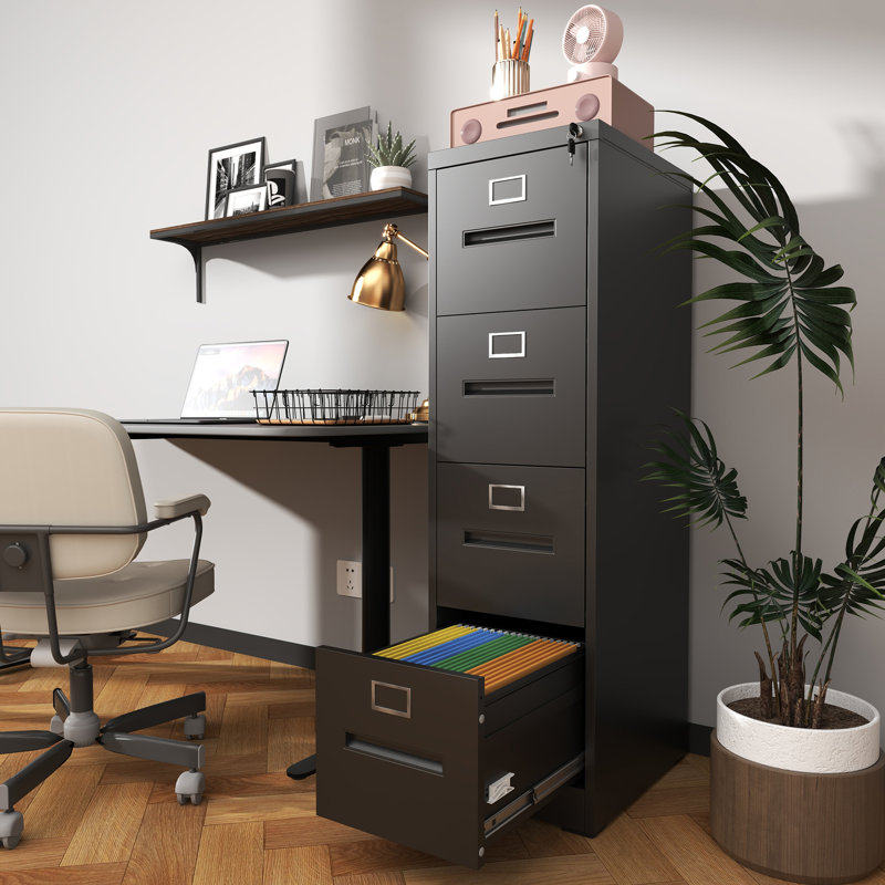 Office 4 Drawer Locked Vertical File Cabinet, A4 Letter/legal Size, Steel, - Tilting Mechanism, Smooth Movement, Easy Organization