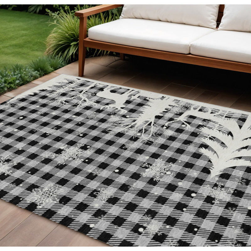 Tapis intérieur lavable 9 pi x 12 pi gris et noir ivoire
