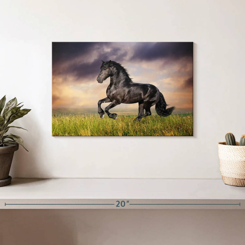 Cheval frison galopant Brampt, H 8 po x l 12 po