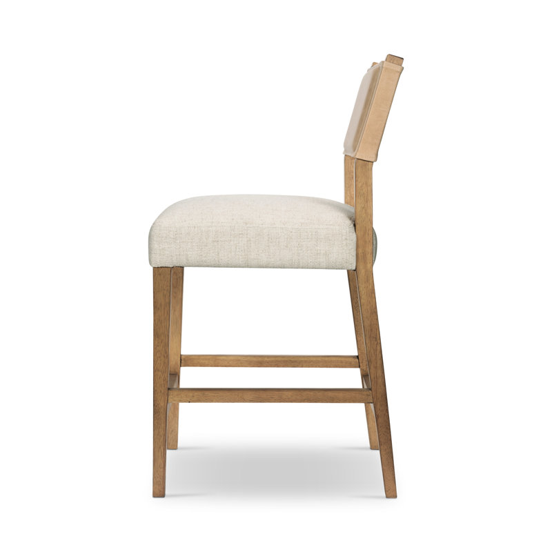 Ferris Stool, Counter Stool (25.98" Seat Height), Thames Cream/Winchester Beige Poly Bend/Leather, Burnished Parawood