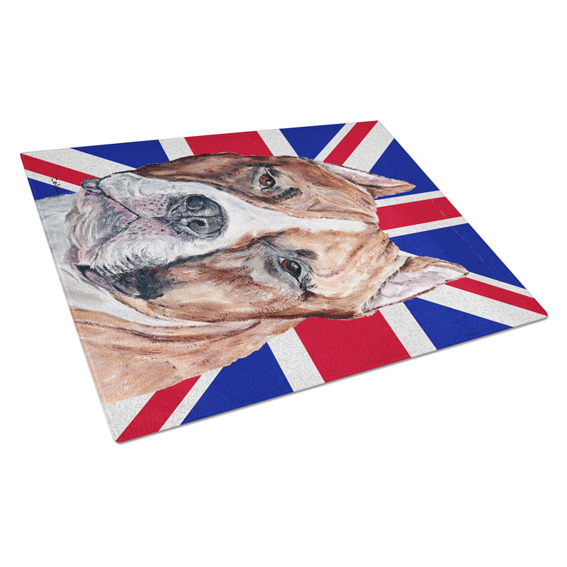 Caroline de personnel staffordshire bull terrier avec planche à découper english british Union Jack