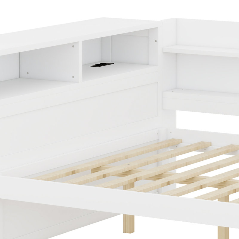 Daybed Featuring Storage Shelves and Integrated USB Ports, White