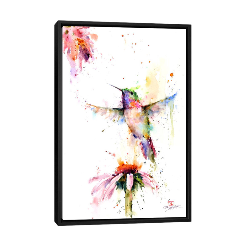 "entre les fleurs" , reproduction d’art sur toile tendue, H 26 po x l 18 po x P 1,5 po, Toile avec cadre noir, Pas de tapis