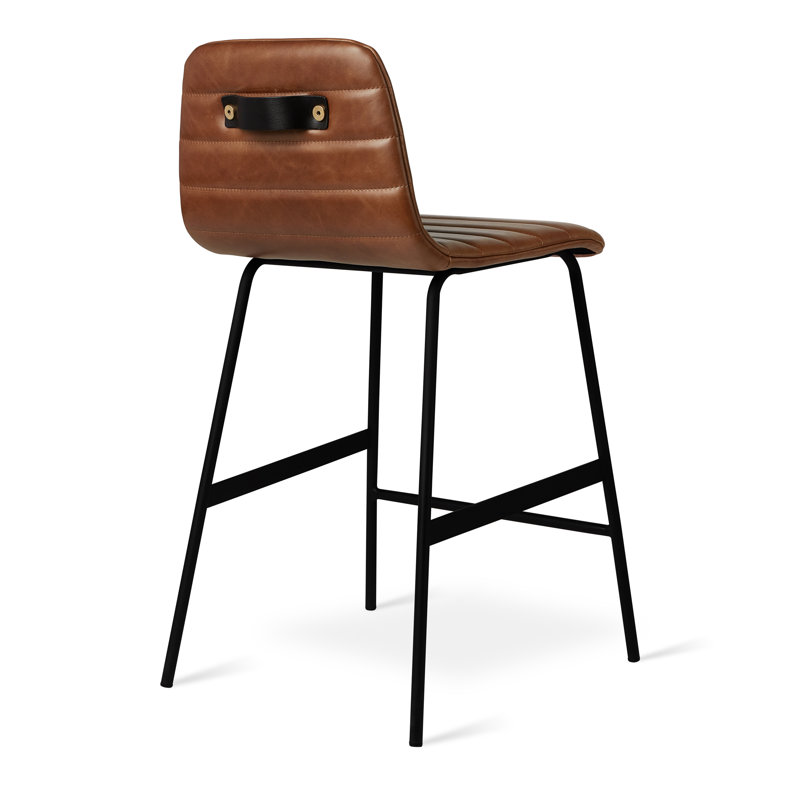 Lecture Upholstered Counter Stool, Saddle Brown Genuine Leather, Counter Stool (24” Seat Height)