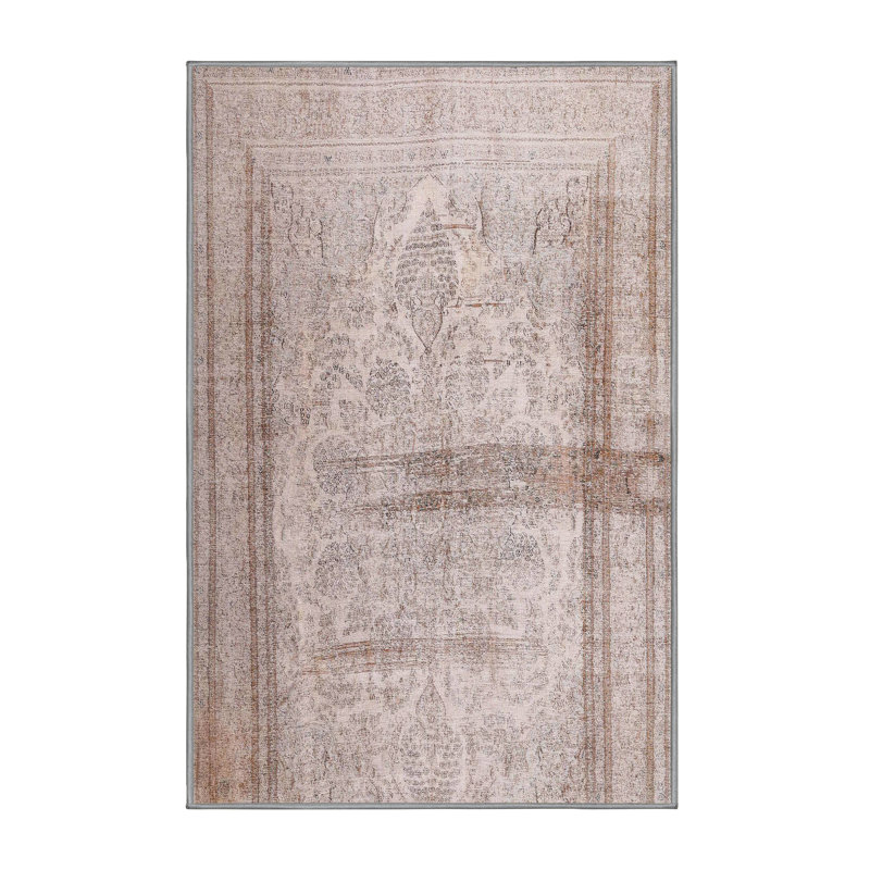 Tapis beige/palmier contemporain, Rectangle 2 pi x 3 pi