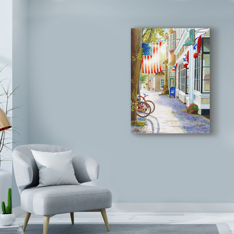 « old town usa », reproduction de peinture à l’acrylique sur toile tendue, H 19 po x l 14 po x P 2 po