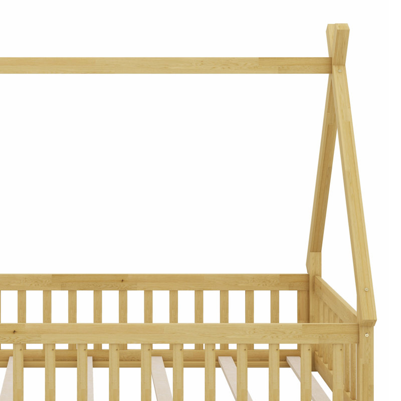 Tent-Shaped Teepee Bed With Safety Rails, Natural