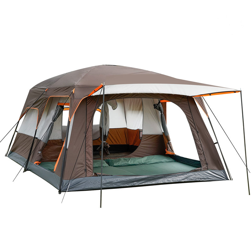 Extra Large Tent 10-12-14 Person(B),Family Cabin Tents,2 Rooms,3 Doors And 3 Windows With Mesh,Straight Wall,Waterproof,Double Layer,Big Tent For Outdoor,Picnic,Camping,Family Gathering