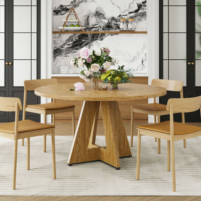 Table de salle à manger de 47 po pour 4 à 7 personnes en bois avec base en métal robuste, grande table ronde pour la salle à manger, assemblage facile