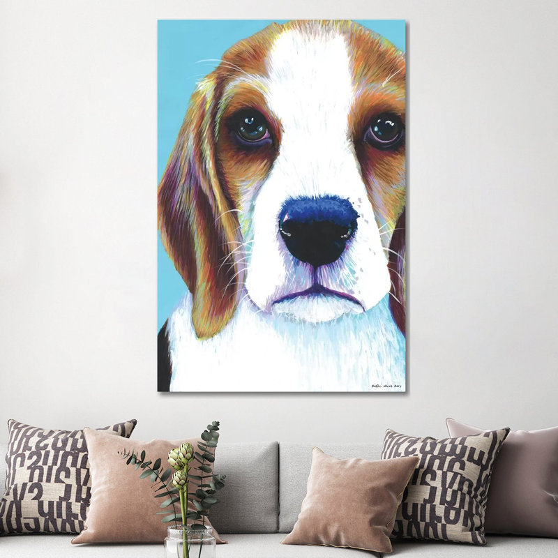 Beagle On Aqua by Kirstin Wood - Wrapped Canvas Gallery-Wrapped Canvas Giclée, 152.5 cm H x 101.5 cm W