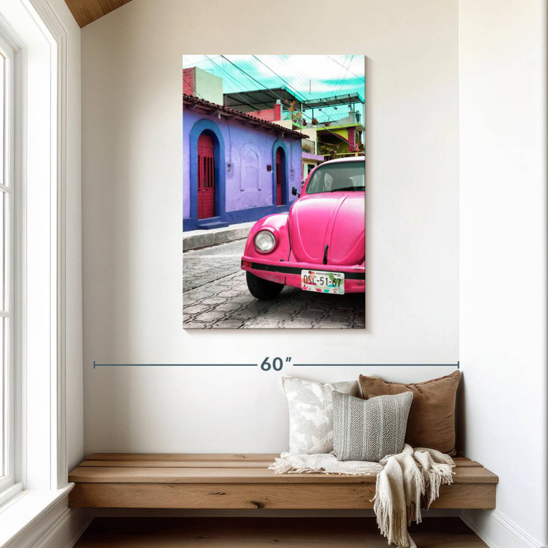 Mehar Pink VW Beetle Car, 45" H x 30" W