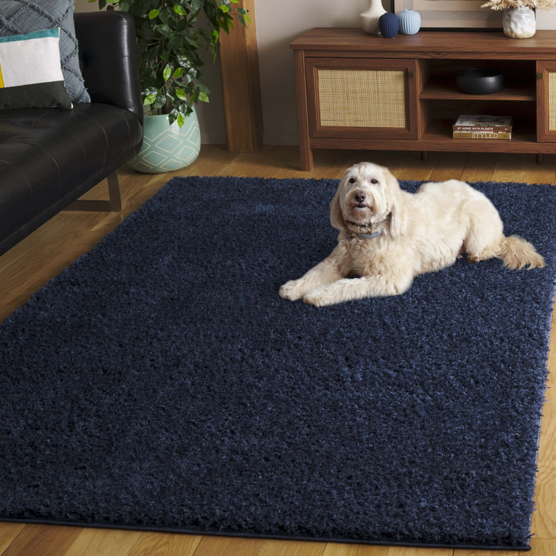 Tapis bleu marine en polyester tissé à la machine Brelee, Rectangle 6 po x 9 po
