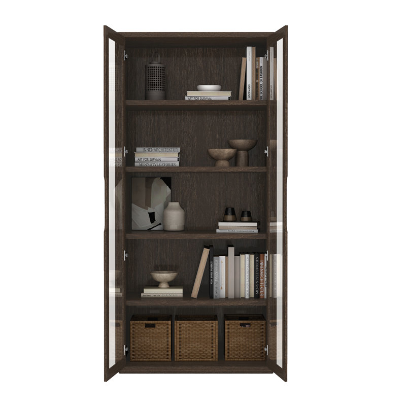 Rivington 79" H x 38" W Modern 5-Shelf Bookcase Cabinet in Walnut, Walnut