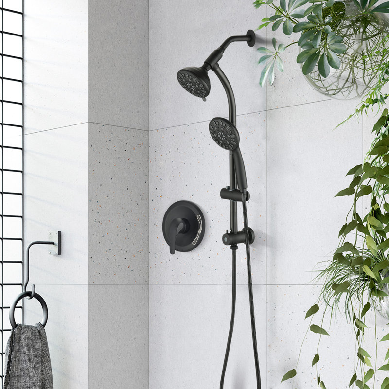 Pomme de douche murale combinée à glissière, pomme de douche double, valve brute incluse