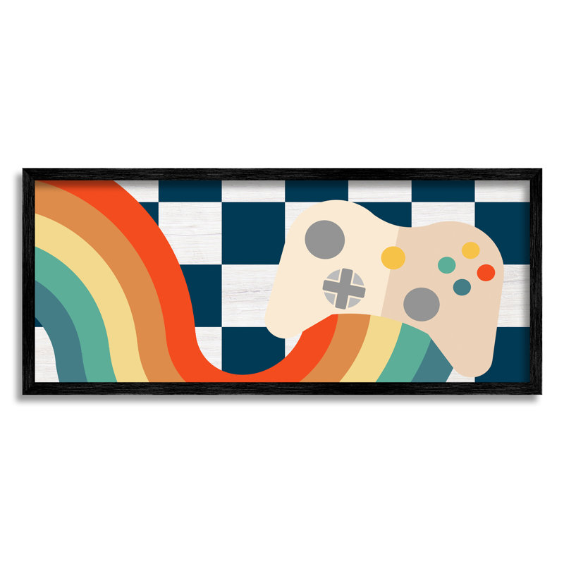 «Rainbow Gaming contrôleur encadré sur bois», impression, Giclée encadrée noir minuit, H 10 po x l 24 po x P 1,5 po