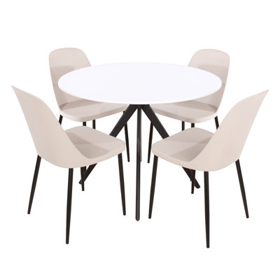 Sisquoc 5-Piece Casual Dining Set - Spacious Round Table & 4 Duo Plastic Chairs